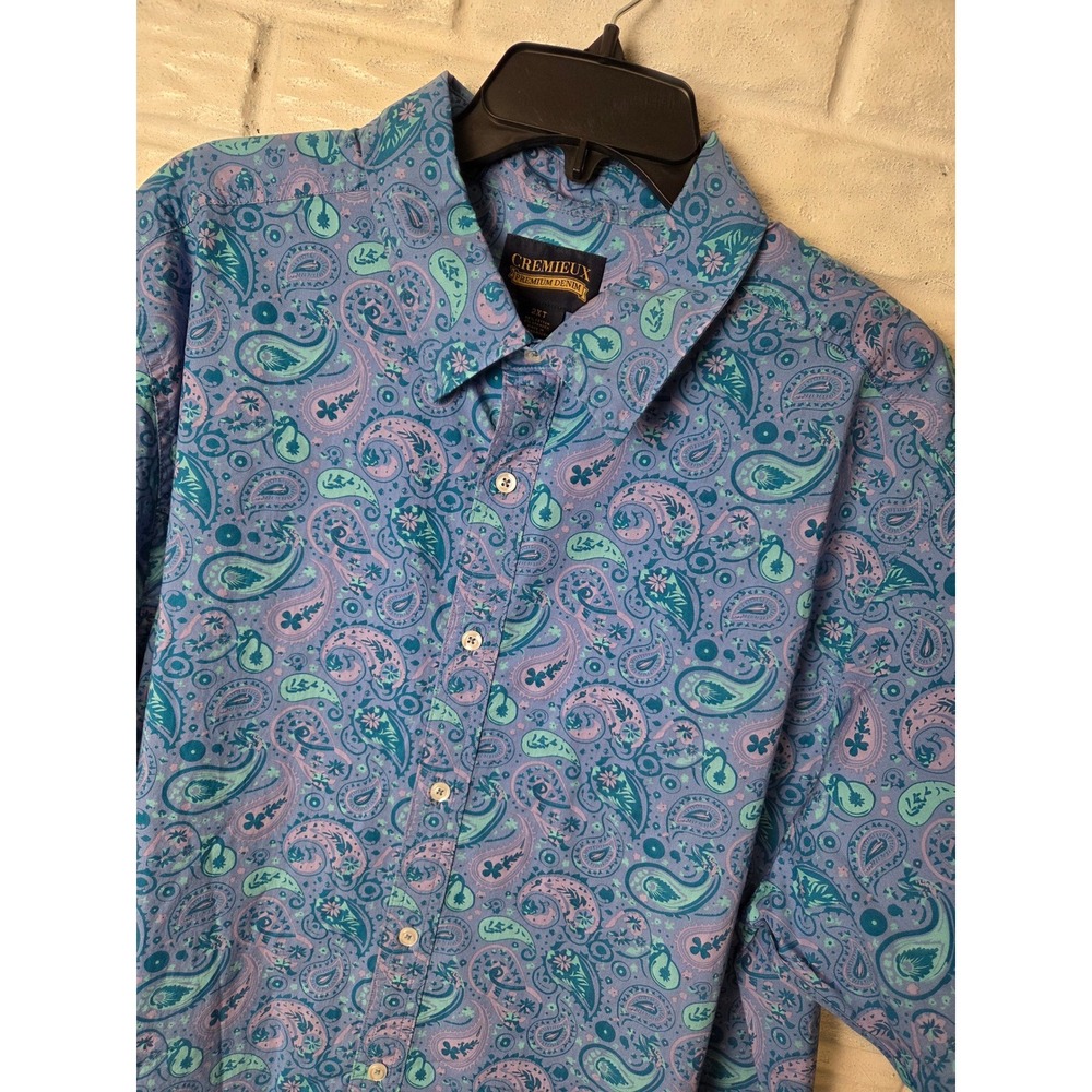 Cremieux Premium Denim Shirt Men 2XT Tall Man Button Up Short Sleeve Stretch NWT